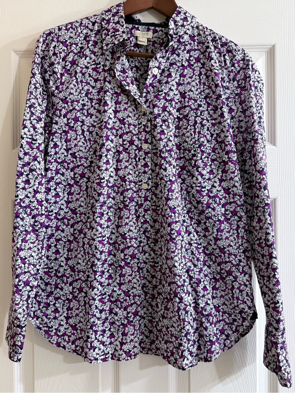 J. Crew Purple Floral Popover Button-Down Shirt